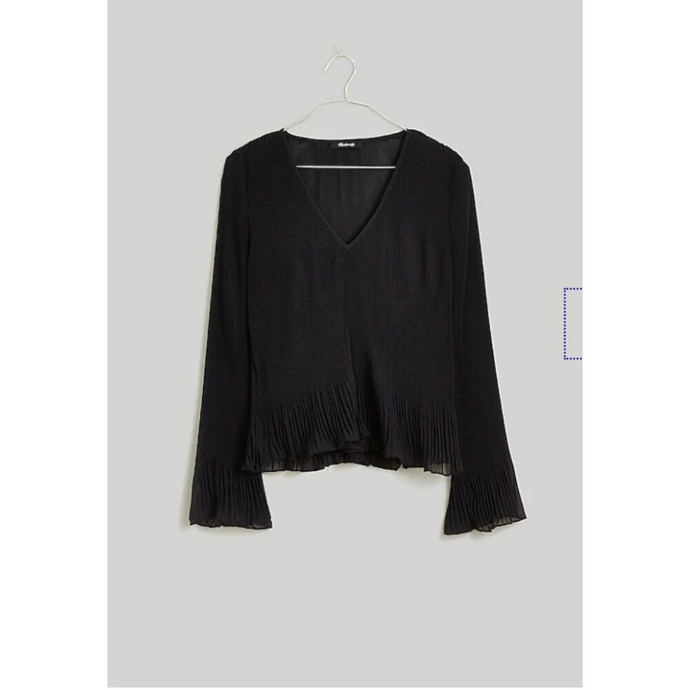 Madewell - Pleated Flare Sleeve Top Black Size XL NN935